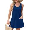 imageOFEEFAN Womens Summer Dresses 2025 V Neck Sleeveless Sundresses with Pockets Beach Vacation Clothes FloralPlainB Plain Navy Blue