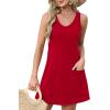 imageOFEEFAN Womens Summer Dresses 2025 V Neck Sleeveless Sundresses with Pockets Beach Vacation Clothes FloralPlainB Plain Red