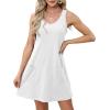 imageOFEEFAN Womens Summer Dresses 2025 V Neck Sleeveless Sundresses with Pockets Beach Vacation Clothes FloralPlainB Plain White
