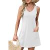 imageOFEEFAN Womens Summer Dresses 2025 V Neck Sleeveless Sundresses with Pockets Beach Vacation Clothes FloralPlainB Plain White
