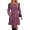 imageOFEEFAN Womens Fall Dresses Crew Neck Long Sleeve Winter Knit Sweater Dress 2024Ribbedpurple