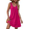 imageOFEEFAN Womens Summer Dresses 2025 V Neck Sleeveless Sundresses with Pockets Beach Vacation Clothes FloralPlainB Plain Pink