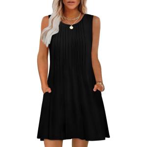 imageOFEEFAN Summer Dresses for Women 2025 Loose Beach Vacation Casual Crew Neck Sleeveless Sundresses with Pockets Tank DressBlack