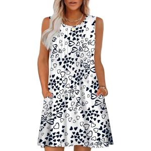 imageOFEEFAN Summer Dresses for Women 2025 Loose Beach Vacation Casual Crew Neck Sleeveless Sundresses with Pockets Tank DressBlack White Heart