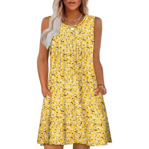 imageOFEEFAN Summer Dresses for Women 2025 Loose Beach Vacation Casual Crew Neck Sleeveless Sundresses with Pockets Tank DressFloral Yellow
