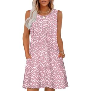 imageOFEEFAN Summer Dresses for Women 2025 Loose Beach Vacation Casual Crew Neck Sleeveless Sundresses with Pockets Tank DressPink Leopard
