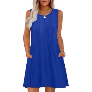 imageOFEEFAN Summer Dresses for Women 2025 Loose Beach Vacation Casual Crew Neck Sleeveless Sundresses with Pockets Tank DressRoyal Blue