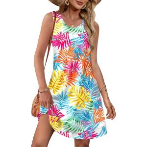 imageOFEEFAN Summer Dresses for Women Casual Sundress with Pocket Beach Cover Up SwimsuitColorful Print