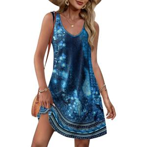 imageOFEEFAN Womens Summer Dresses 2025 V Neck Sleeveless Sundresses with Pockets Beach Vacation Clothes FloralPlainA Floral 26