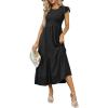 imageOFEEFAN Womens Casual Maxi Dresses with Pockets Ruffle Sleeve Smocked Dress XS2XL01 Black