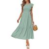 imageOFEEFAN Womens Casual Maxi Dresses with Pockets Ruffle Sleeve Smocked Dress XS2XL02 Sage Green