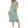 imageOFEEFAN Womens Casual Maxi Dresses with Pockets Ruffle Sleeve Smocked Dress XS2XL02 Sage Green