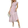 imageOFEEFAN Womens Casual Maxi Dresses with Pockets Ruffle Sleeve Smocked Dress XS2XL03 Pink Print