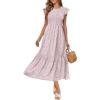 imageOFEEFAN Womens Casual Maxi Dresses with Pockets Ruffle Sleeve Smocked Dress XS2XL03 Pink Print