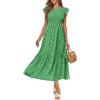 imageOFEEFAN Womens Casual Maxi Dresses with Pockets Ruffle Sleeve Smocked Dress XS2XL04 Floral Green