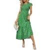 imageOFEEFAN Womens Casual Maxi Dresses with Pockets Ruffle Sleeve Smocked Dress XS2XL04 Floral Green