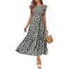 imageOFEEFAN Womens Casual Maxi Dresses with Pockets Ruffle Sleeve Smocked Dress XS2XL05 Floral Black