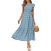 imageOFEEFAN Womens Casual Maxi Dresses with Pockets Ruffle Sleeve Smocked Dress XS2XL05 Floral Blue
