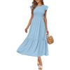 imageOFEEFAN Womens Casual Maxi Dresses with Pockets Ruffle Sleeve Smocked Dress XS2XL06 Baby Blue