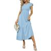imageOFEEFAN Womens Casual Maxi Dresses with Pockets Ruffle Sleeve Smocked Dress XS2XL06 Baby Blue