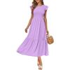 imageOFEEFAN Womens Casual Maxi Dresses with Pockets Ruffle Sleeve Smocked Dress XS2XL06 Lilac