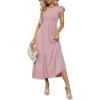imageOFEEFAN Womens Casual Maxi Dresses with Pockets Ruffle Sleeve Smocked Dress XS2XL06 Pink