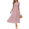imageOFEEFAN Womens Casual Maxi Dresses with Pockets Ruffle Sleeve Smocked Dress XS2XL06 Pink