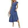 imageOFEEFAN Womens Casual Maxi Dresses with Pockets Ruffle Sleeve Smocked Dress XS2XL07 Dusty Blue