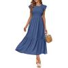 imageOFEEFAN Womens Casual Maxi Dresses with Pockets Ruffle Sleeve Smocked Dress XS2XL07 Dusty Blue