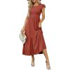 imageOFEEFAN Womens Casual Maxi Dresses with Pockets Ruffle Sleeve Smocked Dress XS2XL08 Rust