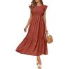 imageOFEEFAN Womens Casual Maxi Dresses with Pockets Ruffle Sleeve Smocked Dress XS2XL08 Rust