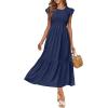 imageOFEEFAN Womens Casual Maxi Dresses with Pockets Ruffle Sleeve Smocked Dress XS2XL09 Navy Blue