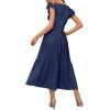 imageOFEEFAN Womens Casual Maxi Dresses with Pockets Ruffle Sleeve Smocked Dress XS2XL09 Navy Blue