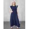 imageOFEEFAN Womens Casual Maxi Dresses with Pockets Ruffle Sleeve Smocked Dress XS2XL09 Navy Blue