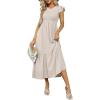 imageOFEEFAN Womens Casual Maxi Dresses with Pockets Ruffle Sleeve Smocked Dress XS2XL10 Beige