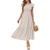 imageOFEEFAN Womens Casual Maxi Dresses with Pockets Ruffle Sleeve Smocked Dress XS2XL10 Beige