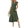 imageOFEEFAN Womens Casual Maxi Dresses with Pockets Ruffle Sleeve Smocked Dress XS2XL11 Army Green