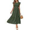imageOFEEFAN Womens Casual Maxi Dresses with Pockets Ruffle Sleeve Smocked Dress XS2XL11 Army Green