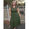 imageOFEEFAN Womens Casual Maxi Dresses with Pockets Ruffle Sleeve Smocked Dress XS2XL11 Army Green