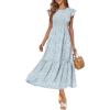 imageOFEEFAN Womens Casual Maxi Dresses with Pockets Ruffle Sleeve Smocked Dress XS2XL16 Blue Print