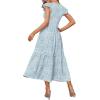 imageOFEEFAN Womens Casual Maxi Dresses with Pockets Ruffle Sleeve Smocked Dress XS2XL16 Blue Print