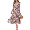 imageOFEEFAN Womens Casual Maxi Dresses with Pockets Ruffle Sleeve Smocked Dress XS2XL16 Colorful Flowers
