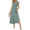 imageOFEEFAN Womens Casual Maxi Dresses with Pockets Ruffle Sleeve Smocked Dress XS2XL16 Floral Green 2