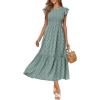 imageOFEEFAN Womens Casual Maxi Dresses with Pockets Ruffle Sleeve Smocked Dress XS2XL16 Floral Green 2