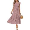 imageOFEEFAN Womens Casual Maxi Dresses with Pockets Ruffle Sleeve Smocked Dress XS2XL16 Floral Red