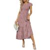 imageOFEEFAN Womens Casual Maxi Dresses with Pockets Ruffle Sleeve Smocked Dress XS2XL16 Floral Red