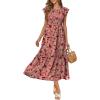 imageOFEEFAN Womens Casual Maxi Dresses with Pockets Ruffle Sleeve Smocked Dress XS2XL16 Pink Floral