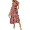 imageOFEEFAN Womens Casual Maxi Dresses with Pockets Ruffle Sleeve Smocked Dress XS2XL16 Pink Floral