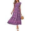 imageOFEEFAN Womens Casual Maxi Dresses with Pockets Ruffle Sleeve Smocked Dress XS2XL16 Purple Paisley