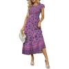 imageOFEEFAN Womens Casual Maxi Dresses with Pockets Ruffle Sleeve Smocked Dress XS2XL16 Purple Paisley